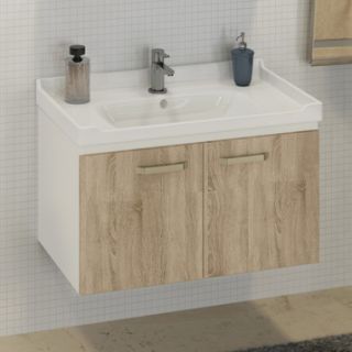 Comforty Тумба-умывальник "Рига-80" дуб сонома с раковиной Comforty 9335-80