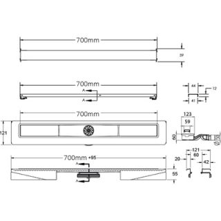 Душевой лоток Berges Wasserhaus C1 Norma 090138 70 Матовый хром