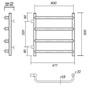 Полотенцесушитель водяной Domoterm Стефано П4 400x500-320 хром