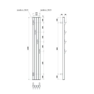 Полотенцесушитель электрический Point Пиано PN19722WB 150x1200 диммер слев, белый/черный