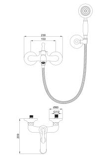 Смеситель для ванны с душем Wonzon & Woghand Steam WW-88639008-MB чёрный матовый