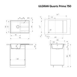 Кухонная мойка Ulgran Quartz Prima 750-10 песок