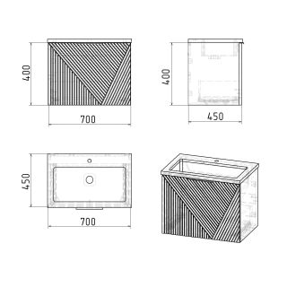 Тумба под раковину Grossman Блисс 107053 70 см подвесная цвет графит