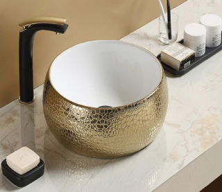 Раковина CeramaLux С1063 бело-золотая 40 см