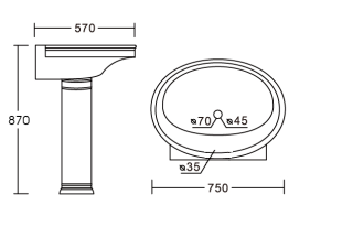 Раковина CeramaLux Classic J-766 белая 75 см