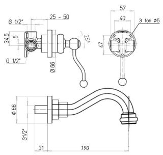 Встраиваемый смеситель для раковины Paini Duomo 88F3208 старая бронза