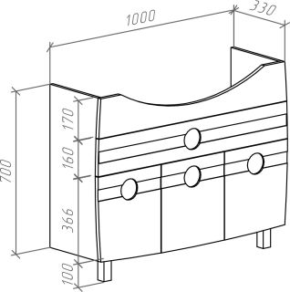 Тумба под раковину Bellezza Абрис 105см белый 00000006118