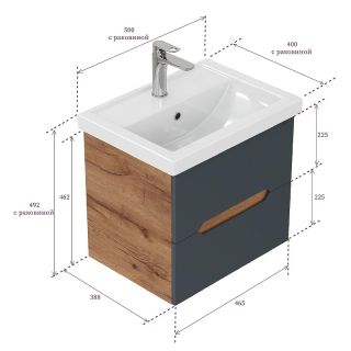 Тумба под раковину подвесная Onika Айленд 105041 50 см графит/дуб крафт золотой