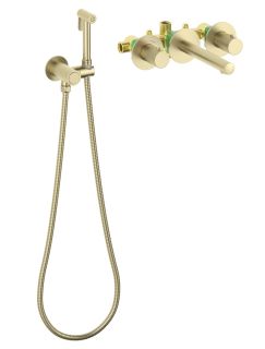 Смеситель встраиваемый для раковины Timo Saona 2383/17SM с гигиеническим душем золото матовое