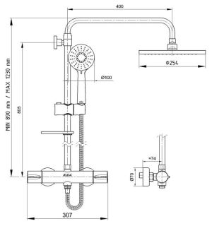 Душевая стойка с термостатом E.C.A. 102102489EX хром