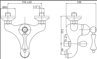 Смеситель для ванны и душа однорычажный, золото Cezares MARGOT-VM-03/24-Bi