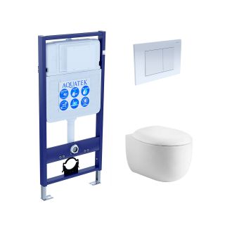 Комплект унитаза с инсталляцией Aquatek Set Aquatek Альтаир cm-009 4в1 с сиденьем Микролифт и Белой клавишей смыва