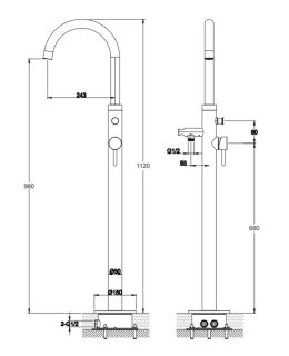 Напольный смеситель для ванны Omnires Y матовое золото Y1233GLB