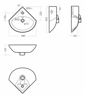 Раковина угловая Sanita Веер 44см белый