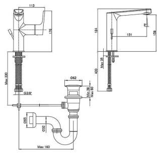 Смеситель для раковины E.C.A. Luna 102108973EX с донным клапаном хром