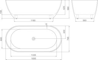 Ванна из искусственного камня AquaStone Бали 167x78см белый