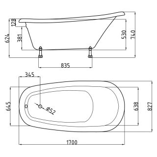 Ванна из искусственного камня AquaStone Скарлет 170x80см белые ножки