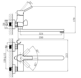 Смеситель для ванны с душем DQ Rhein.Dusseldorf DA1493301 хром