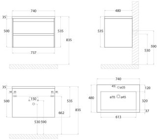 Подвесная тумба под раковину Art&Max Family 75см цемент Family-750-2C-SO-CV