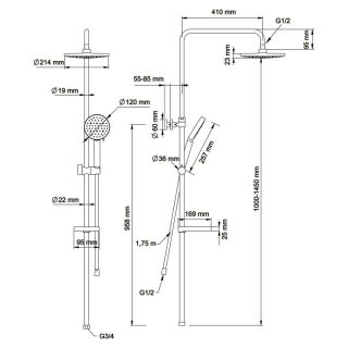 Душевая стойка Swedbe Hermes 9093B с термостатическим смесителем для ванны чёрный