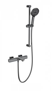 Смеситель для ванны с душевым гарнитуром Wonzon & Woghand Solid WW-C2011-A-BGG с термостатом тёмный графит