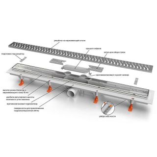 Душевой лоток Veconi Klasik N 950 V950KN с решеткой Хром глянцевый под плитку