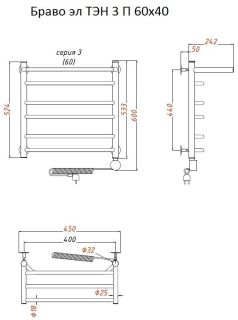 Электрический полотенцесушитель Тругор Браво 3 П с полкой 60x40см хром Браво3/элТЭН6040П
