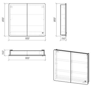 Шкаф-зеркало с подсветкой Onika Эльбрус 209004 правый 90см белый