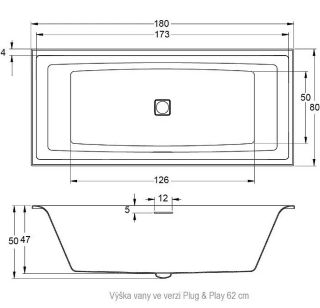 Акриловая ванна Riho Still Square Plug and Play B099030005 R 180х80см белый