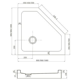 Душевой поддон пятиугольный (трапеция) Veconi Tezeo Acrylic TZ-53, 800x800x150, акрил, белый