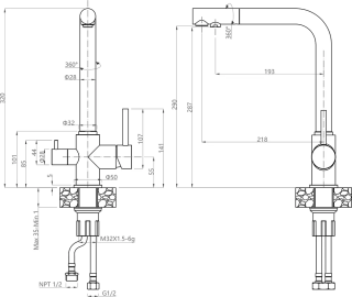 Г-обр. D-35мм с краном питьевой воды графит