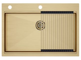 Комплект Paulmark: мойка Vast-Pro 80 и ролл-мат Pro PM707551-BG+R405-BG брашированное золото