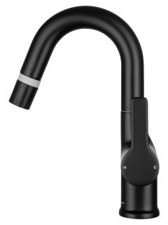 Смеситель для раковины Wonzon & Woghand WW-FE01L212-MB с выдвижным изливом чёрный матовый