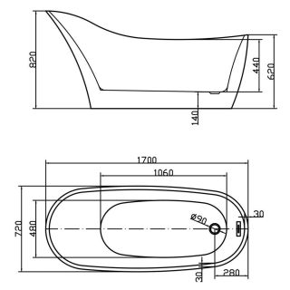 Акриловая ванна Swedbe Vita 8820 170x72см белый