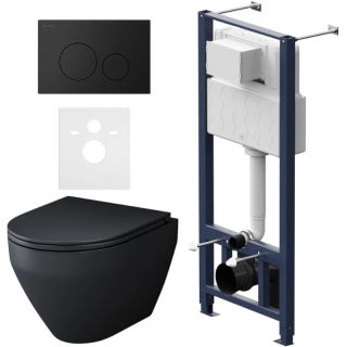 Комплект унитаза с инсталляцией AM.PM Spirit V2.0 FlashClean IS49038.701700MB с сиденьем Микролифт и Черной матовой клавишей смыва