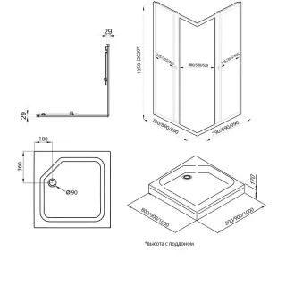 Душевой уголок Triton Вента Щ0000054466 90x90 см профиль чёрный стекло прозрачное
