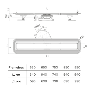 Душевой лоток BETTOSERB 13701323 Frameless Matte Black 950