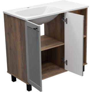 Напольная тумба под раковину Brevita Lumus 90 L УТ000025489 Серая матовая Дуб Галифакс олово