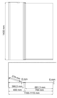 Шторка на ванну WasserKRAFT Berkel 48P02-110BLACK Fixed