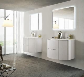 База под раковину Cezares с двумя выдвижными ящиками и двумя распашными створками 54861 Bianco lucido, 121x51x55