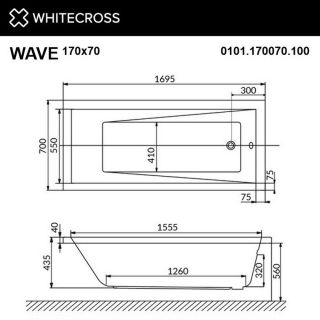 Гидромассажная ванна WHITECROSS Wave 0101.170070.100.ULTRANANO.GL 170x70 см Ultra Nano золото
