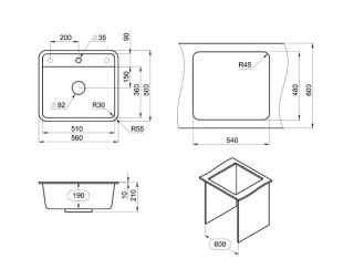 Мойка кухонная Granula Standart 5601, ГРАФИТ