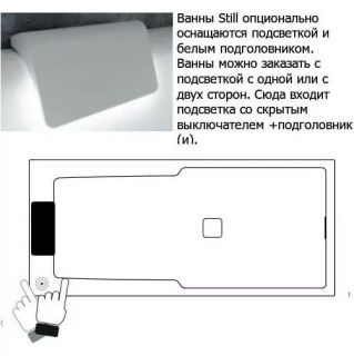 Акриловая ванна с подсветкой Riho Still Shower LED B103003005 180х80см светодиоды и подголовник справа белый