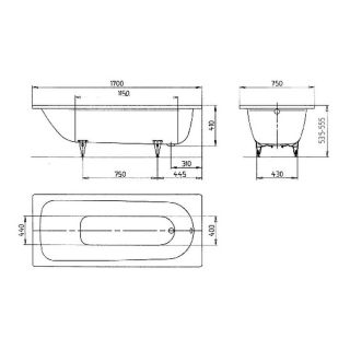 Стальная ванна Kaldewei Saniform Plus Star Мод.336 170х75 + отв.под ручки 133600010001
