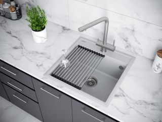 Комплект Paulmark: мойка Stepia 50 и ролл-мат Step PM115051-GRS+R375-BS серый дым/брашированная нержавеющая сталь