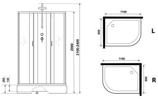 Душевая кабина Niagara NG-33184-14LBKTG с гидромассажем 110x80см серебро/матовое
