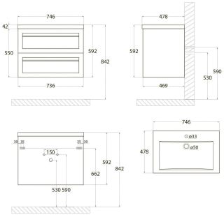 Подвесная тумба под раковину Art&Max Platino 75см чёрный матовый AM-Platino-750-2C-SO-NM