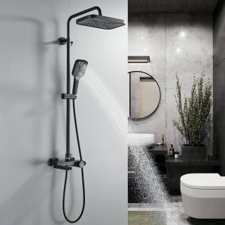 Душевая стойка Rose R1896H с термостатом чёрный матовый