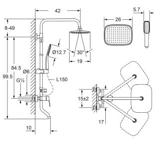 Душевая стойка Laguraty 7000 AX с изливом чёрный/золото