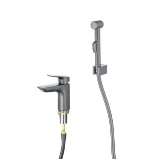 Смеситель для раковины с гигиеническим душем Aquatek Вега AQ1012BGM оружейная сталь